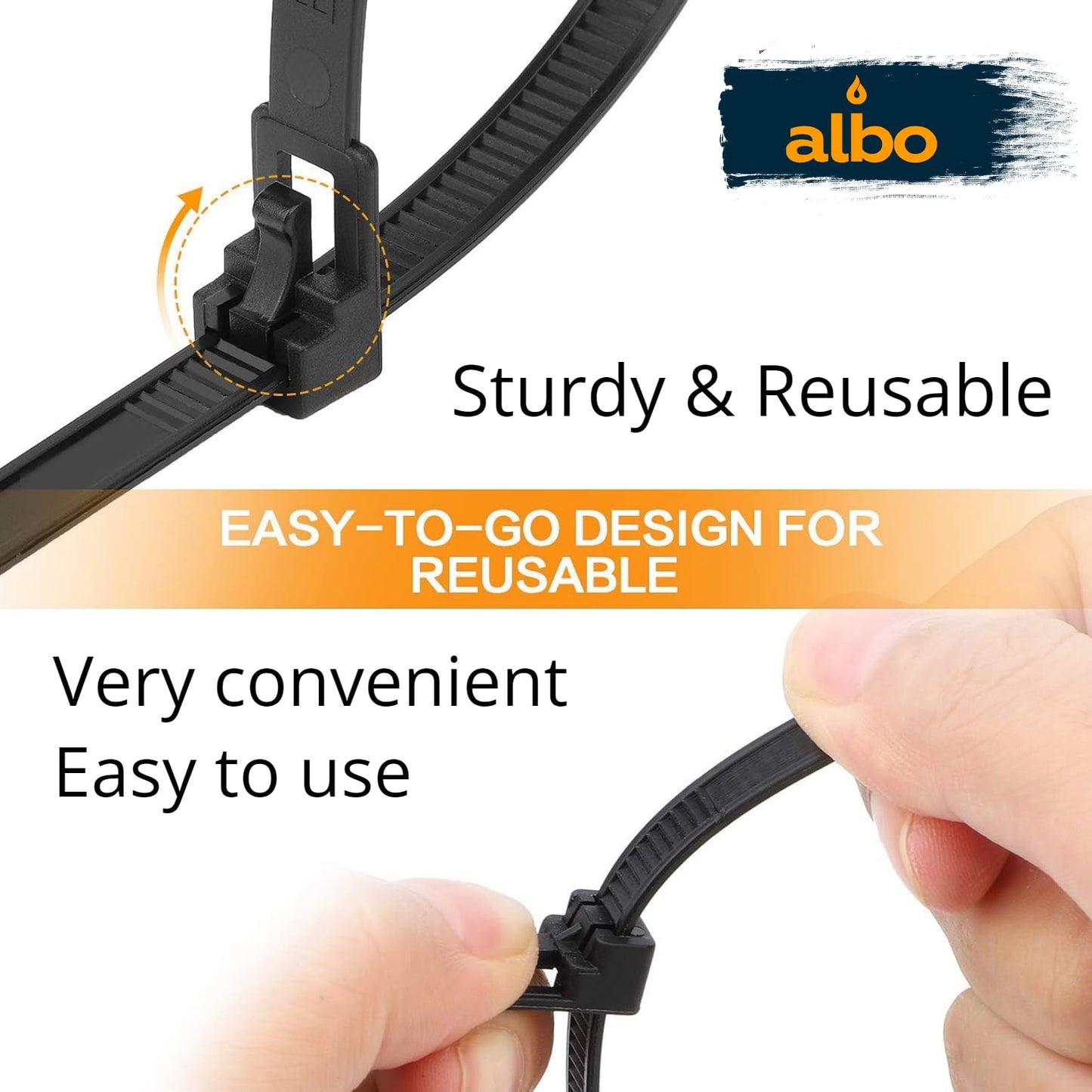 ALBO Black Reusable Zip Ties Assorted Sizes 200 Pack (6+8+10+12 Inch) Heavy Duty Releasable Cable Ties UV Resistant Nylon Tie Wraps