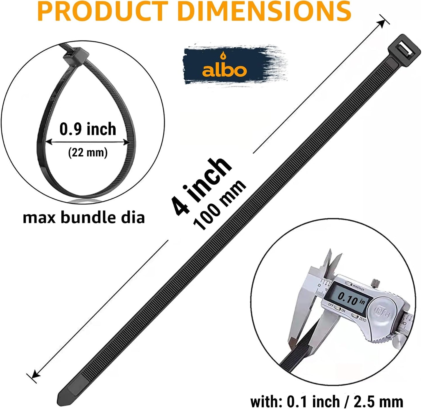 ALBO 1000 Pcs. Black Zip Ties, 4 Inch Small Nylon Cable Ties for Cord Management