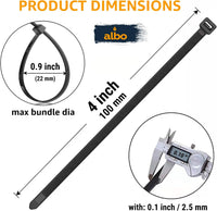 ALBO 1000 Pcs. Black Zip Ties, 4 Inch Small Nylon Cable Ties for Cord Management