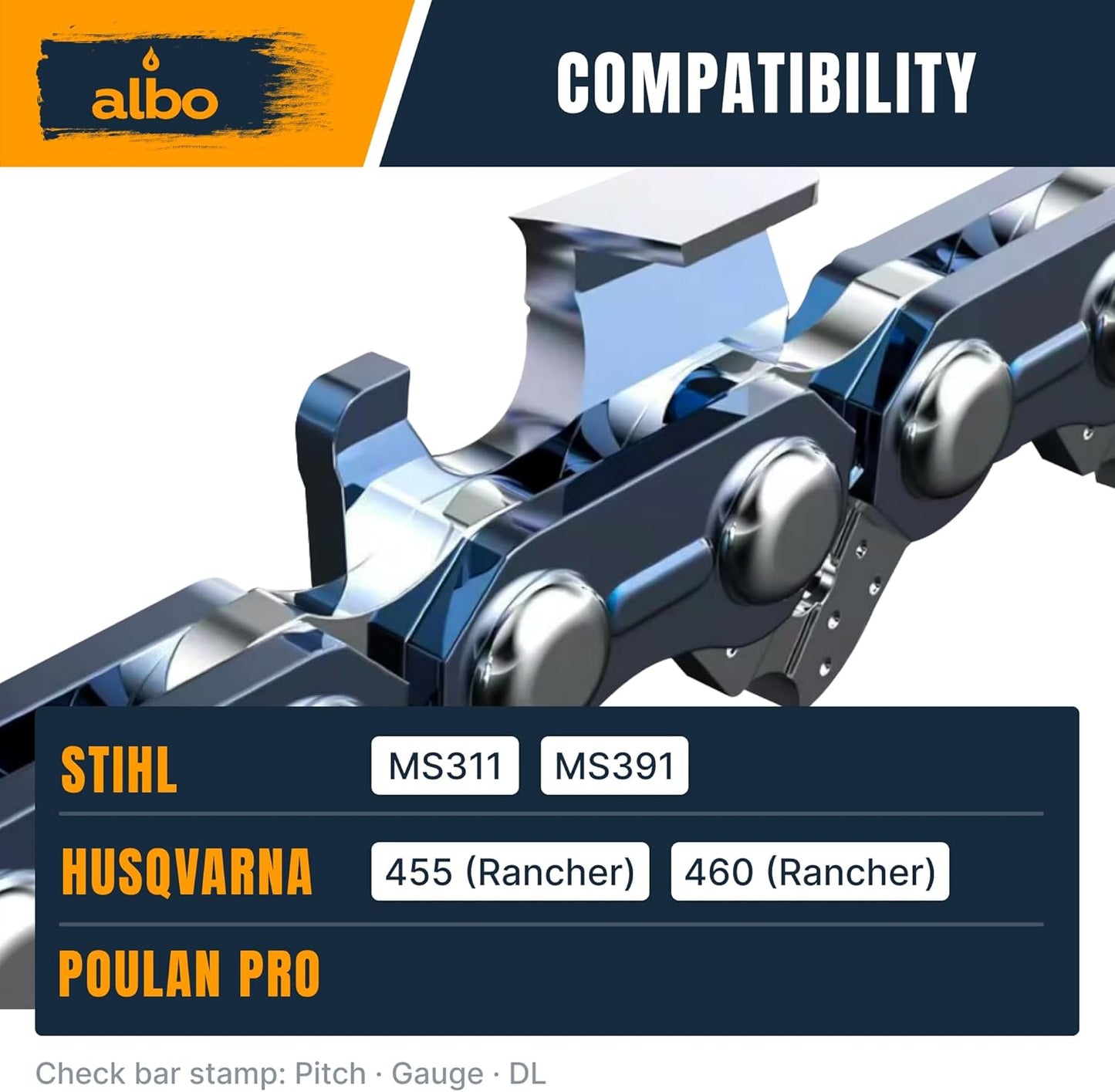 3/8" LP Pitch .043" Gauge 56DL 16" Chainsaw Chain 3 Pack - Low-Profile Full-Chisel Chrome Cutters, Reinforced Rivets, CE Certified - Fits Milwaukee M18 FUEL, Ego CS1613, DeWalt DCCS690 Saws