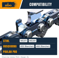 ALBO 20 Inch Full Chisel Chainsaw Chain 3/8" Pitch .050" Gauge 72DL 3 Pack