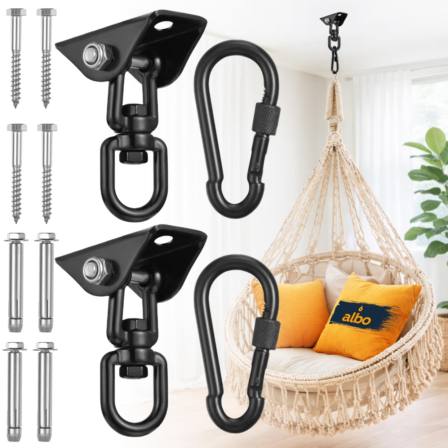 Albo Heavy Duty Swing Hangers 2 Pack, 2650 LBS, 360° Swivel Ceiling Mount Black