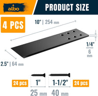 ALBO 10" Heavy Duty Flat Countertop Support Brackets (4-Pack) - 1/4" Steel, 300 lb Capacity, Matte Black