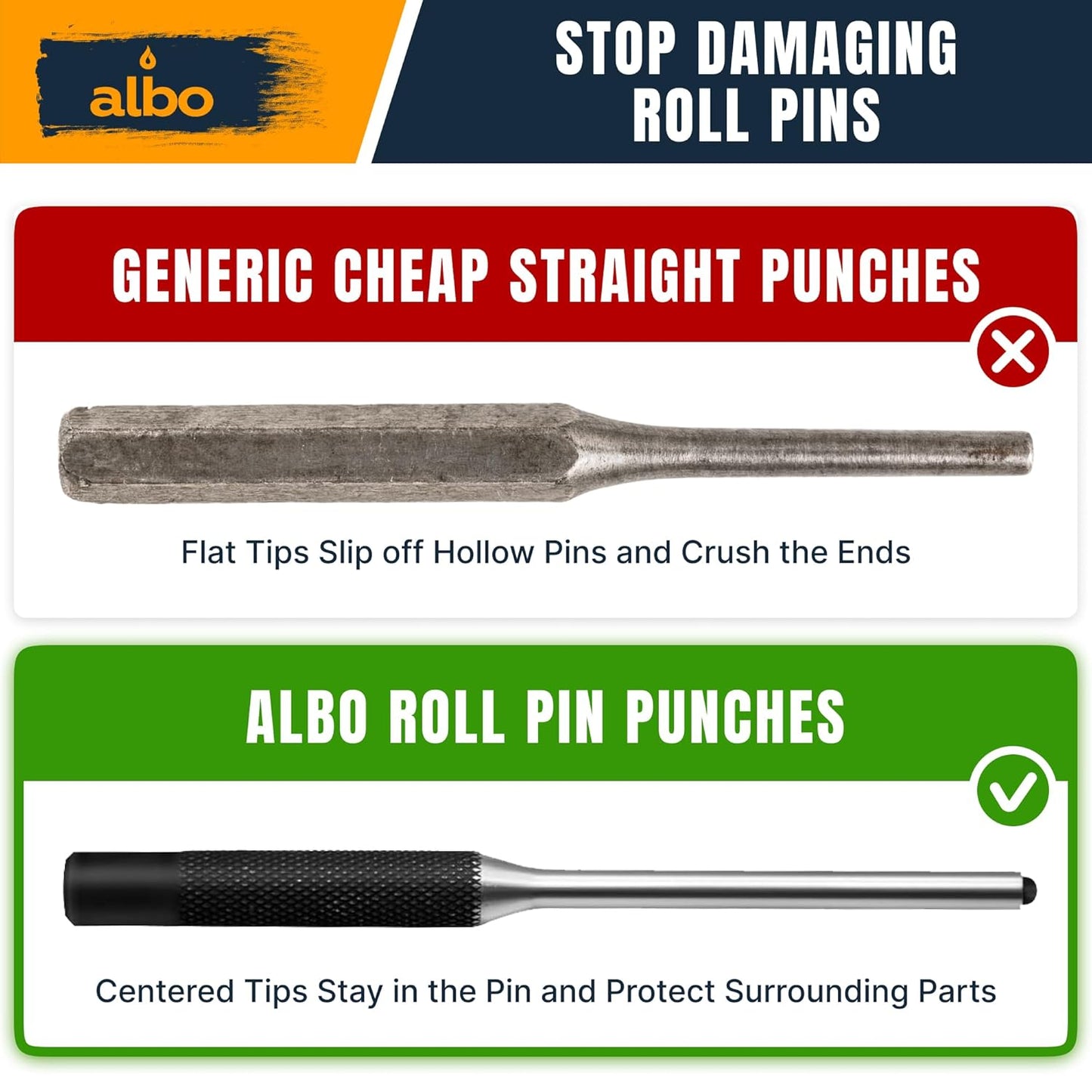 ALBO Pin Punch Set SAE 1/16–5/16 in Chrome Vanadium Steel 9pcs