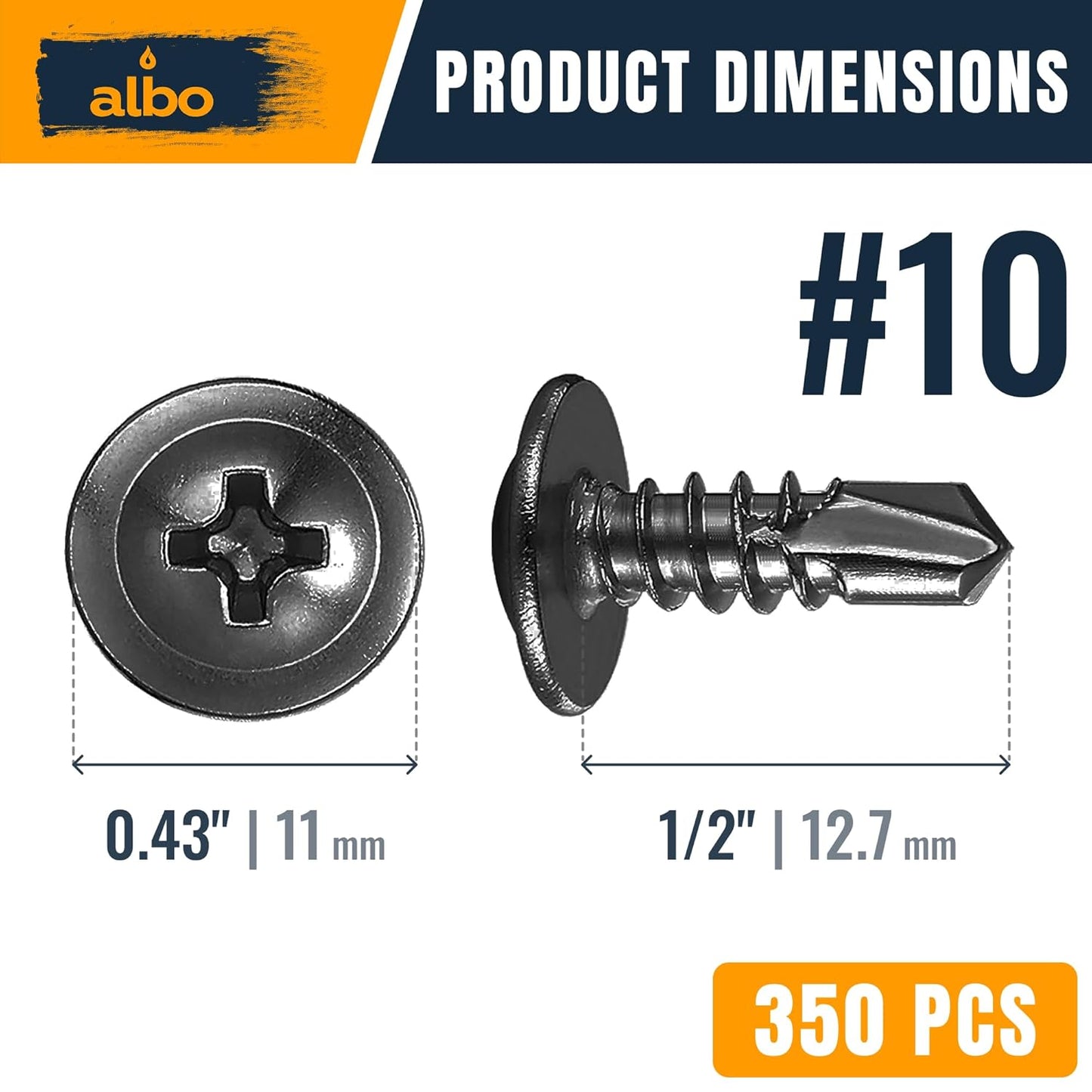 ALBO #10 x 1/2 inch Stainless Steel Self-Tapping Screws 350 pcs