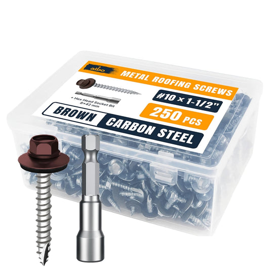 ALBO #10 x 1-1/2 inch Brown Metal Roofing Screws 250pcs