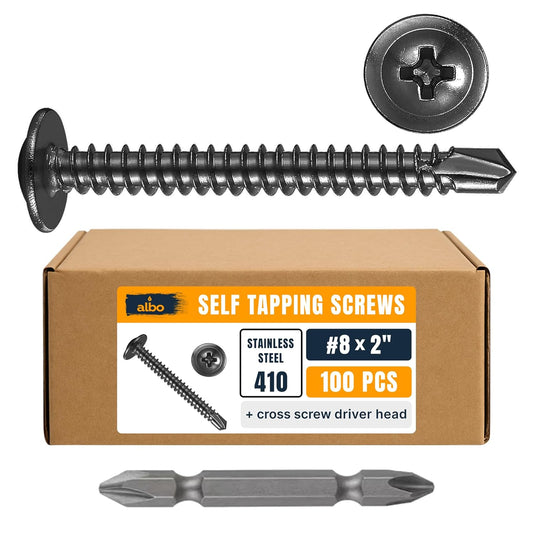 ALBO Black #8 x 2 inch Stainless Steel Self-Tapping Screws 100pcs