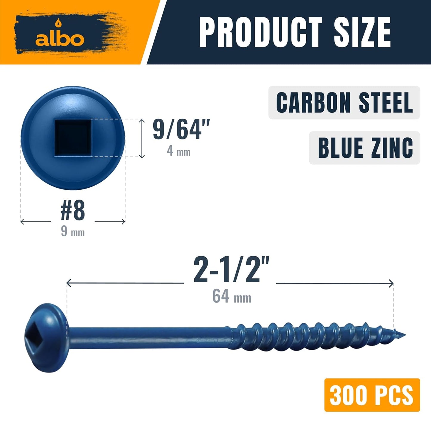 ALBO Pocket Hole Screws #8 x 2-1/2 inch Blue Zinc Carbon Steel 300pcs