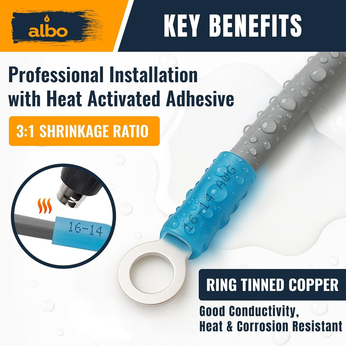 ALBO Blue Heat Shrink Ring Terminal Kit 16-14 AWG 250pcs