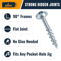 ALBO Pocket Hole Screws #8 x 1-1/4" 500 PCS Zinc Carbon Steel