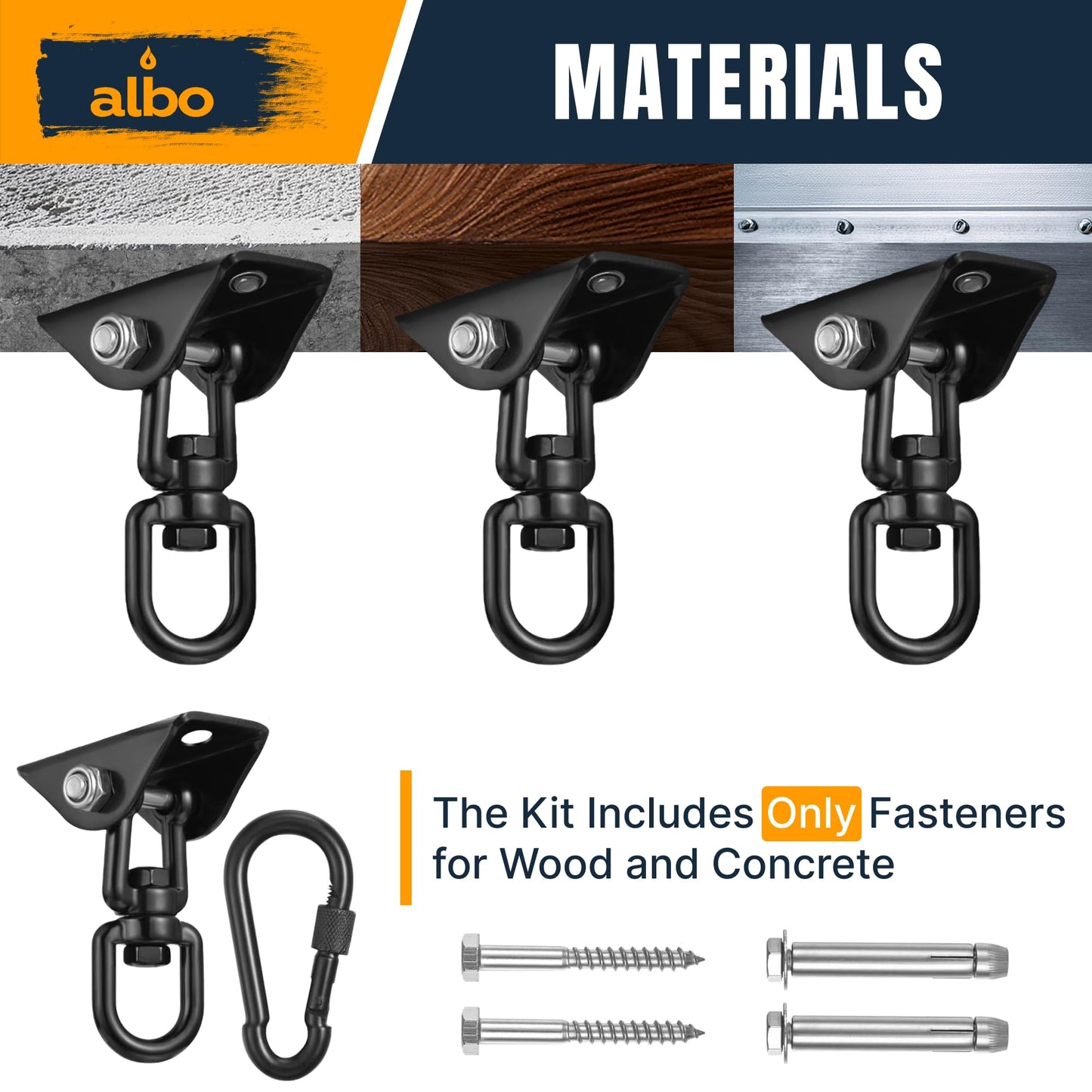 Albo Heavy Duty Swing Hangers 2 Pack, 2650 LBS, 360° Swivel Ceiling Mount Black
