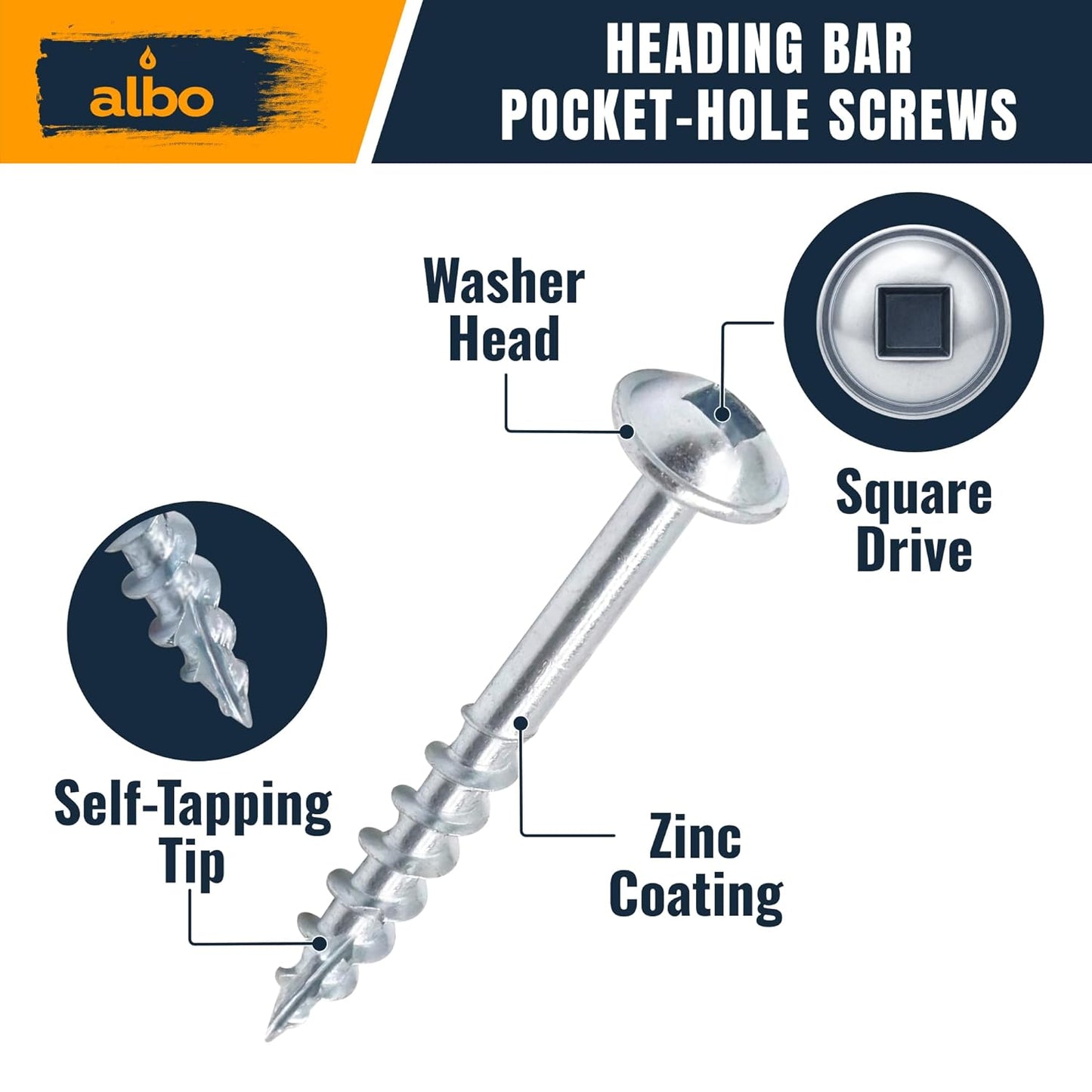 ALBO #8 x 1-1/2" Pocket Hole Screws, 400 PCS