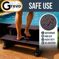 GREVO Outdoor Steps for Hot Tub Wide 31", Brown/Fits Round and Straight Pools, Non-Slip Steps, Quick Assemble
