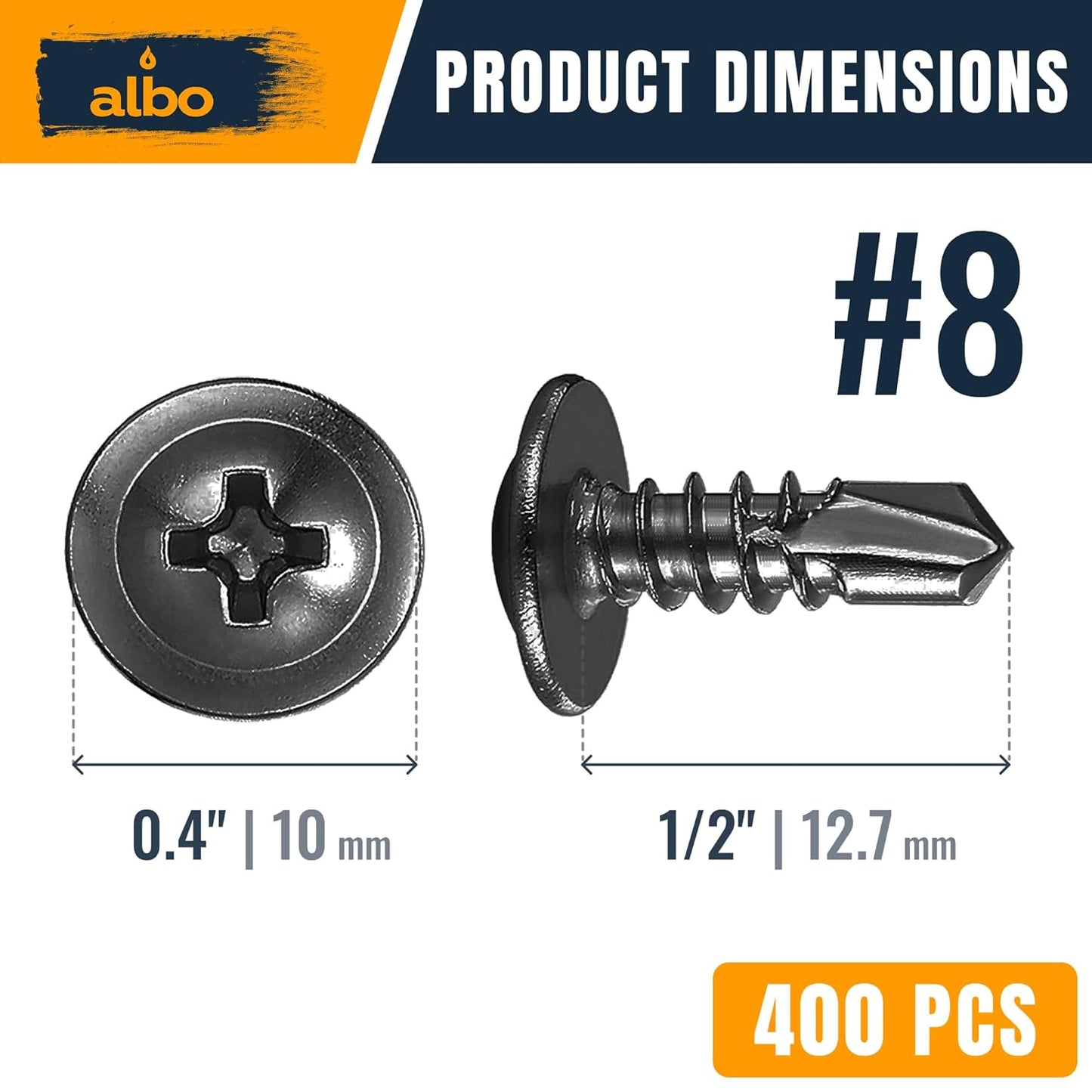 ALBO #8 x 1/2 inch Stainless Steel Self-Tapping Truss Head Screws 400pcs