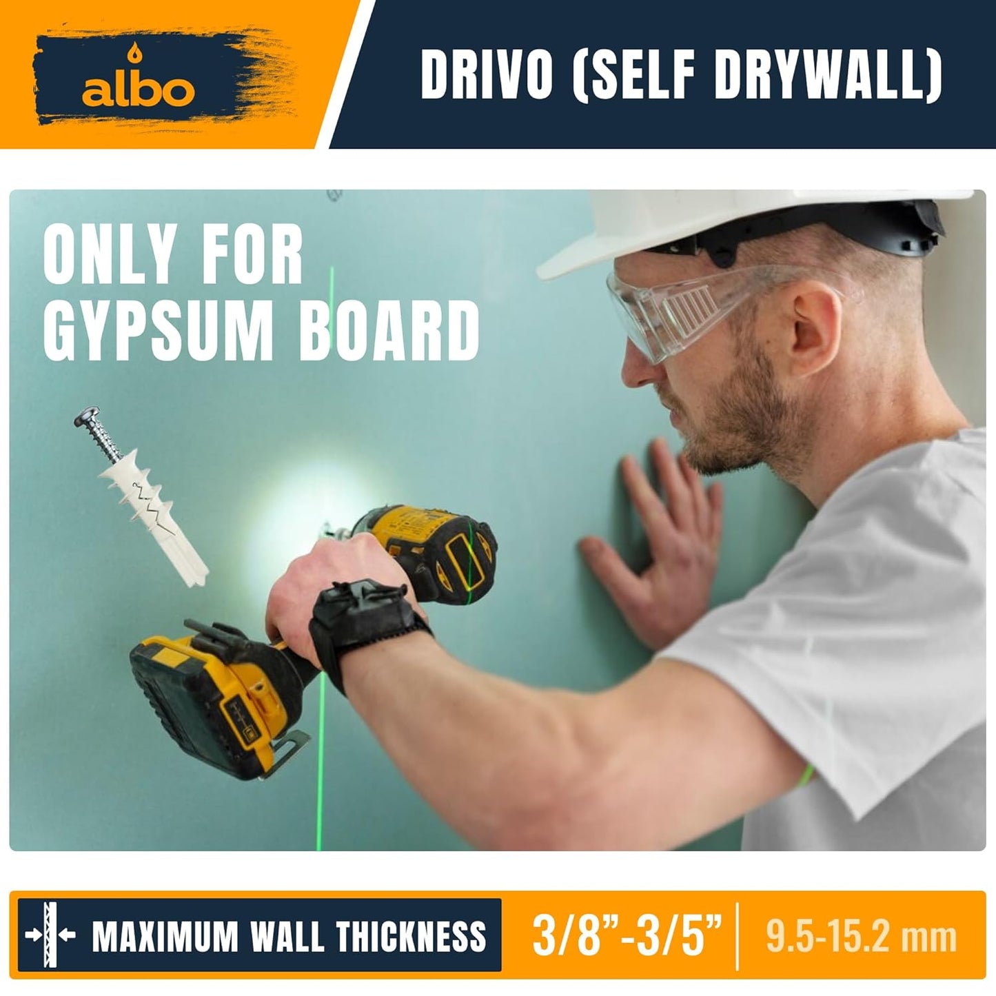 ALBO Plastic Self Drilling Drywall Anchor Set with Screws 100pcs