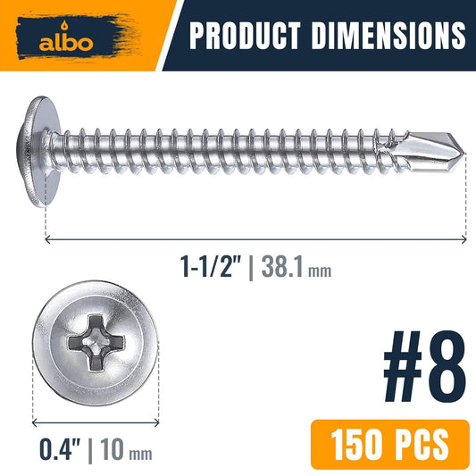 ALBO #8 x 1-1/2" Stainless Steel Truss Head Self-Tapping Screws 150pcs