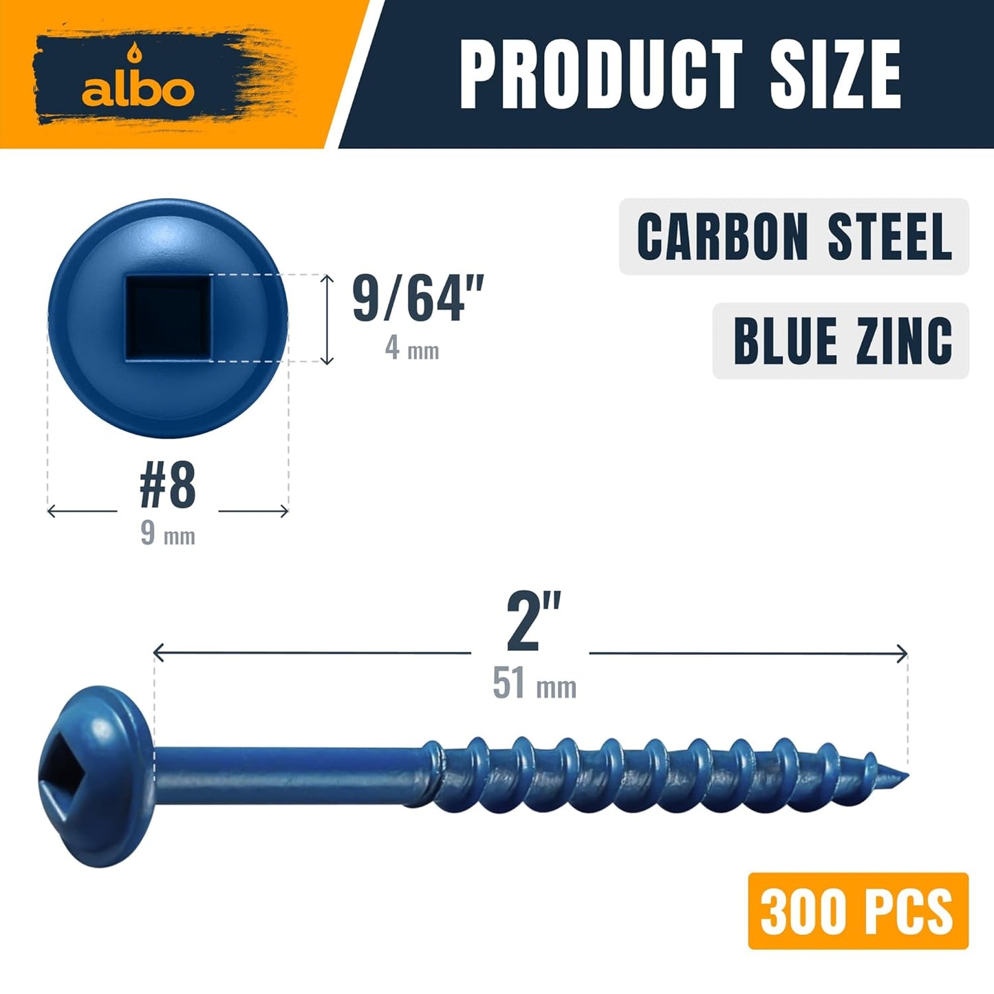 ALBO #8 x 2 inch Carbon Steel Zinc Plated Pocket Hole Screws 300pcs