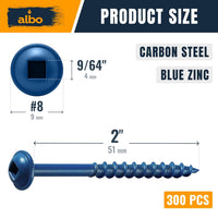 ALBO #8 x 2 inch Carbon Steel Zinc Plated Pocket Hole Screws 300pcs