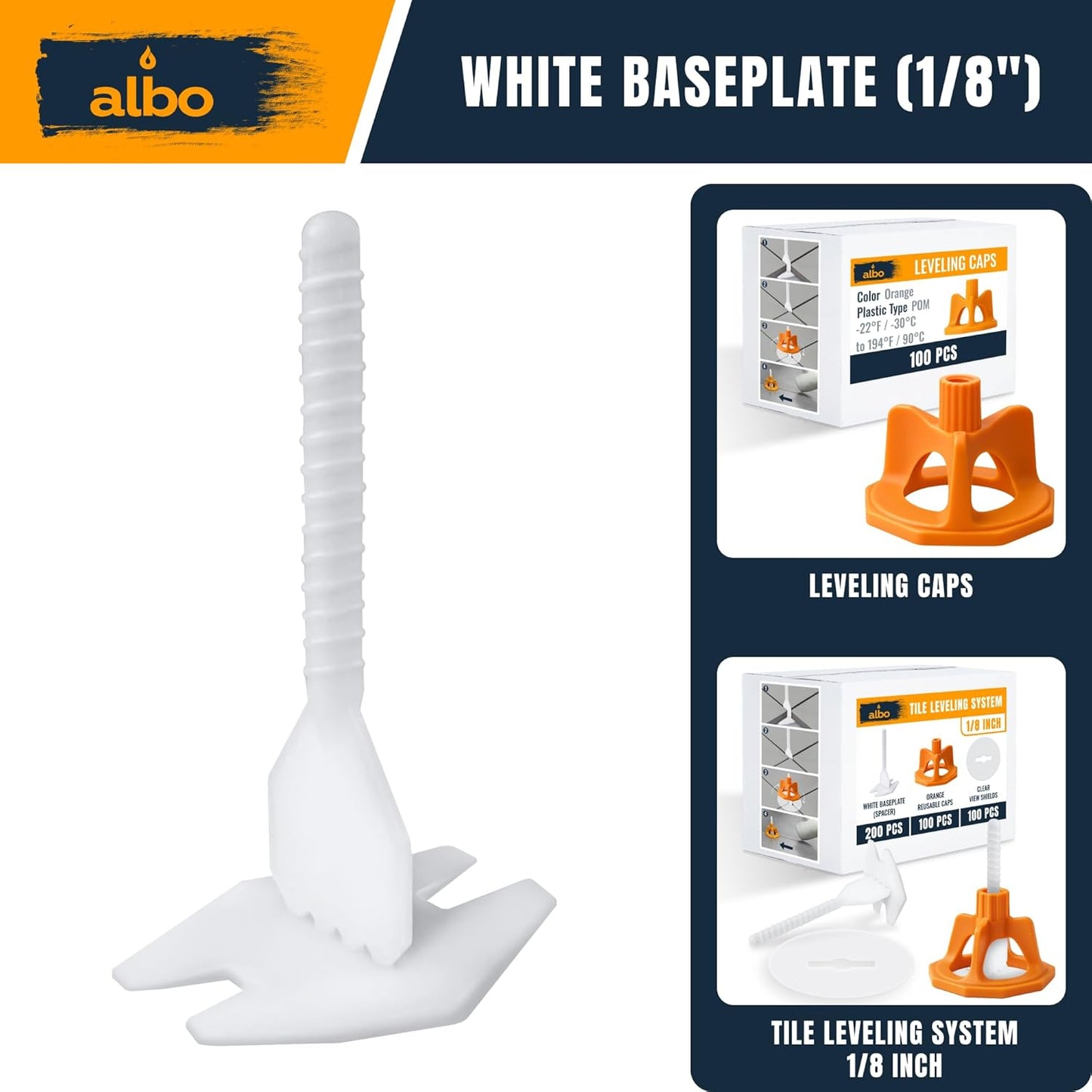 ALBO Tile Leveling System Base Plates 1/8" - 250 PCS - Professional Floor & Wall Spacers, Anti-Lippage Installation Clips for All Tile Formats, Self-Leveling Spacer System nova