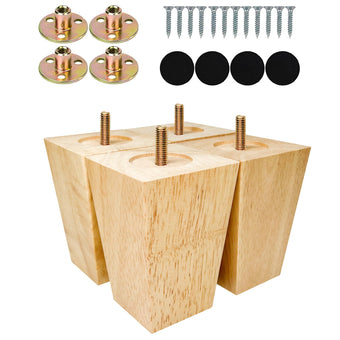compare product Albo Wood Furniture Legs 4 inches, Heavy Duty Sofa Legs, Pack of 4 Square Couch Legs Covered with Clear Varnish, Sofa Replacement Parts, for Dresser Legs, Sideboard, Recliner Couch, Circle Chair