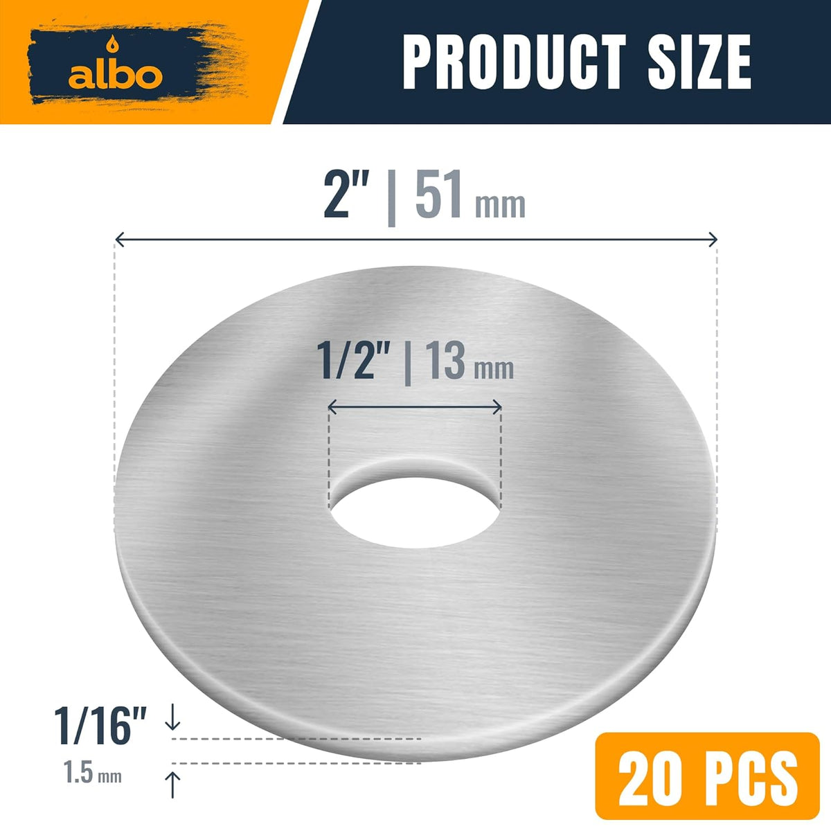 ALBO 5/16" x 1-1/4" Stainless Steel Fender Flat Washers 20pcs