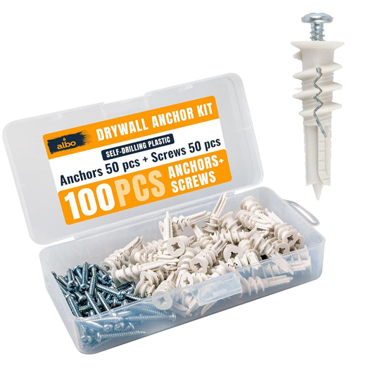 ALBO Plastic Self Drilling Drywall Anchor Set with Screws 100pcs