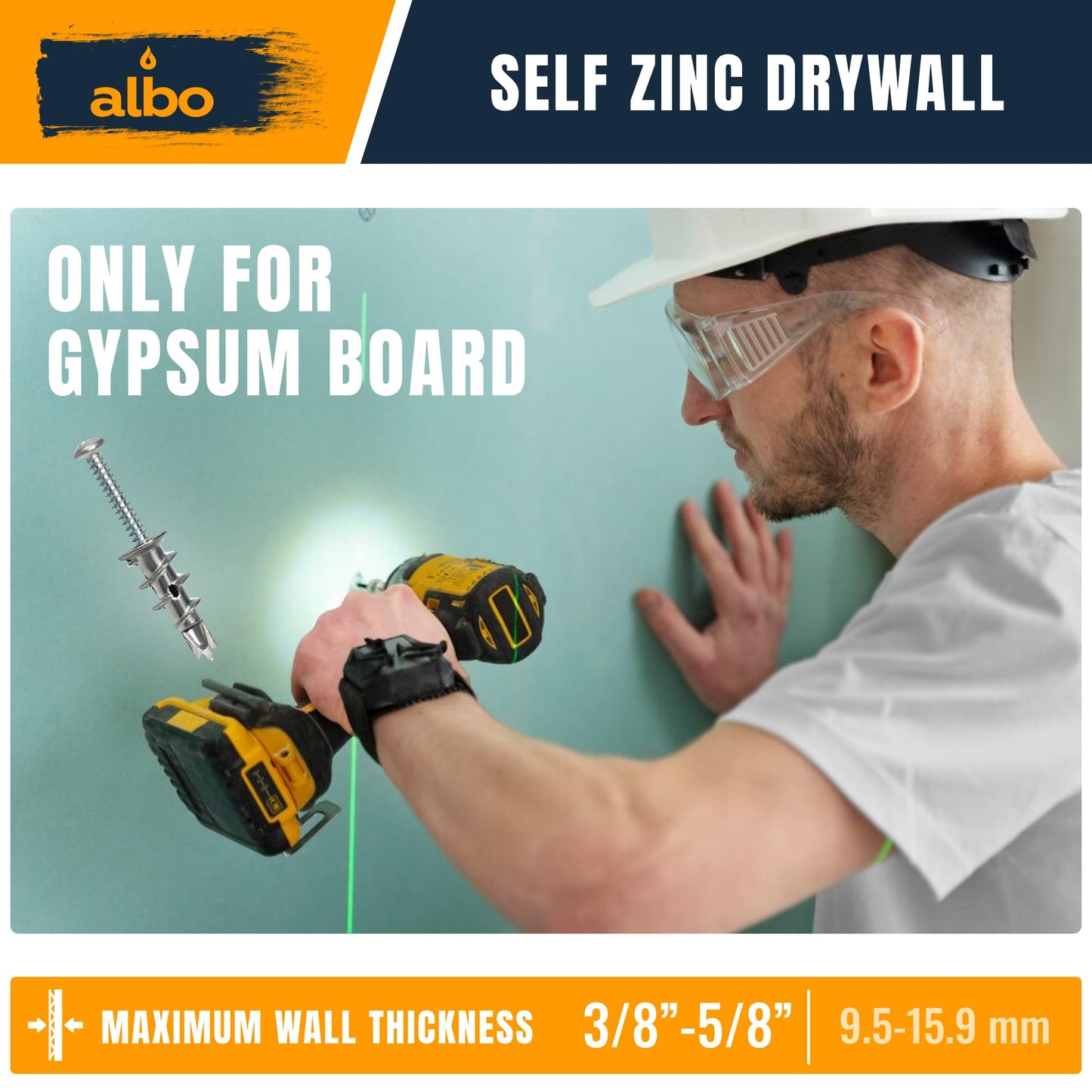 ALBO #6 Zinc Self-Drilling Drywall Anchors, 200PC Set – Includes 100 Heavy Duty Sheetrock Anchors & 100#6 x 1-1/4'' Screws – 75LB Capacity for Hanging and Mounting
