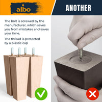 Albo Wood Furniture Legs 8 inch, Heavy Duty Sofa Legs, Pack of 4 Square Couch Legs Covered with Clear Varnish, Sofa Replacement Parts, for Dresser, Sideboard, Recliner Couch, Circle Chair