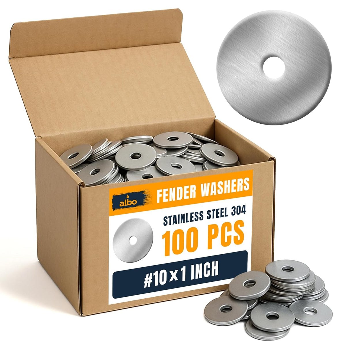 ALBO 3/8" x 1-1/4" Stainless Steel Fender Flat Washers 100pcs