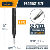 ALBO Automatic Center Punch Tool – 5 Inch Spring Loaded Punch for Metal, Wood & Steel – Heavy Duty Drill Punch – Blackened Finish, Precision Tip for Accurate Marking in Workshop (1pc)