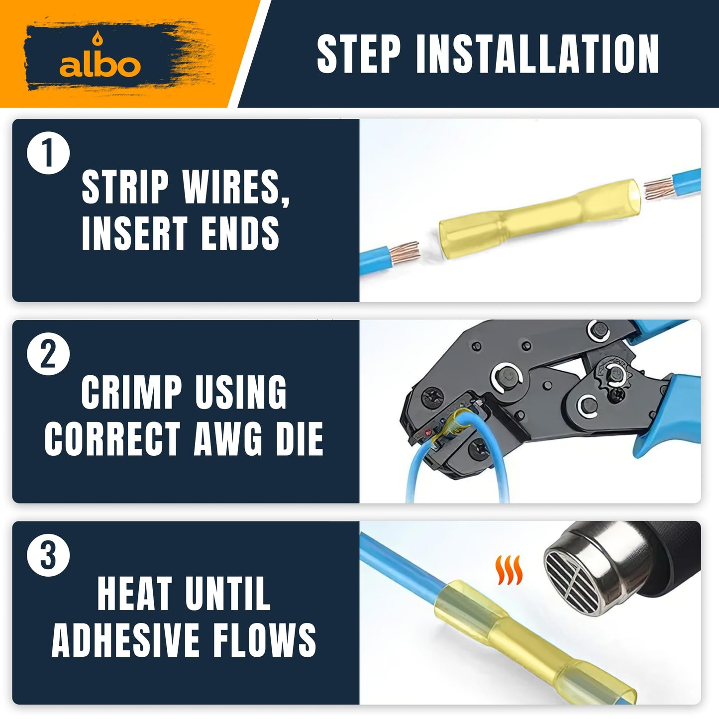 ALBO Heat Shrink Butt Connectors 12-10 AWG (500pcs) - Waterproof Solder Seal Insulated Copper Crimp Wire Splice Terminals for Automotive, Marine Wiring | 4-6mm² Gauge Connectors