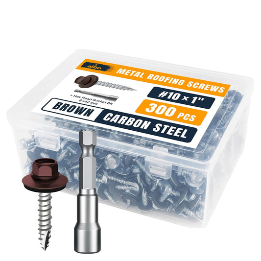 ALBO #10 x 1 Inch Brown Metal Roofing Screws 300pcs