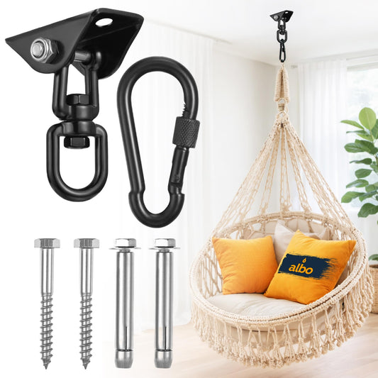 Albo 2650 LBS Ceiling Mount Swing Hanger Hook for Hammock Chair & Porch Swing, 360° Rotating Heavy Duty Bracket with Safety Carabiner, Punching Bag, Yoga Swing, TRX Strap, Garage Gym