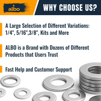 ALBO 500 Pcs Stainless Steel Fender Washers Assortment Kit – Flat Washers Set for Screws & Bolts, 304 Stainless Steel, Assorted Sizes M3-M12, #6-#12, 1/4" to 1/2" for Industrial & DIY Use