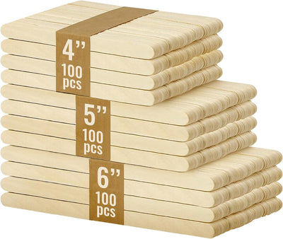 ALBO Birch Popsicle Sticks for Crafts, Foods and DIY projects, 4"/5"/6" set, 300 pieces