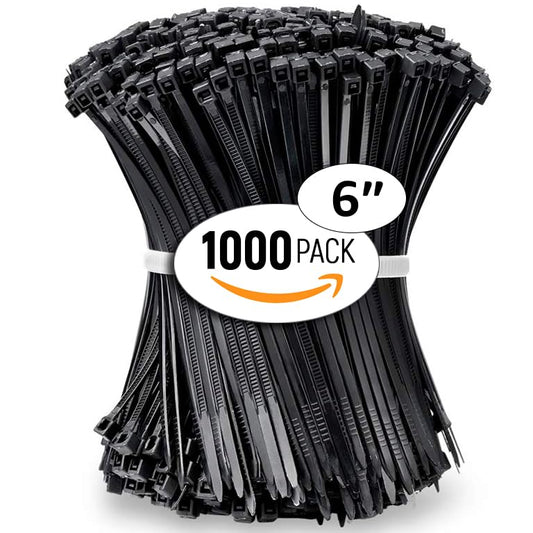 ALBO Zip Ties Black 6 Inch 1000 Pack 40 lb, Long Plastic Cable Ties Thick 0.14 Inch Tie Wraps Heavy Duty UV Resistant Nylon Wire Ties for Indoor and Outdoor