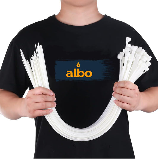 ALBO White Zip Ties Heavy Duty 16 Inch Long 120lb - 100 Pack Plastic Cable Ties 0.3 Inch Thick UV Resistant Tie Wraps for Indoor and Outdoor Use