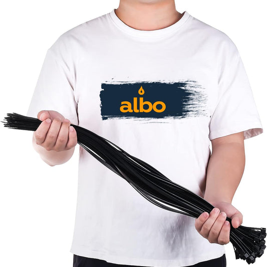 ALBO Black Zip Ties Heavy Duty 16 Inch Long 120lb - 100 Pack Plastic Cable Ties 0.3 Inch Thick UV Resistant Tie Wraps for Indoor and Outdoor Use