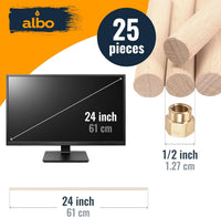 ALBO Birch Wooden Dowel Rods 1/2 x 24 inch 25pcs