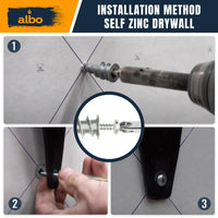 ALBO #6 Zinc Self-Drilling Drywall Anchors, 200PC Set – Includes 100 Heavy Duty Sheetrock Anchors & 100#6 x 1-1/4'' Screws – 75LB Capacity for Hanging and Mounting