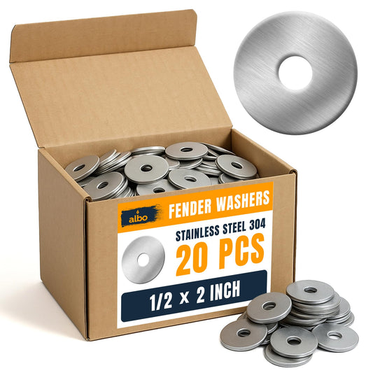 ALBO 20 Pcs Stainless Steel Fender Flat Washers 1/2" x 2" for Bolts and Screws, 304 Stainless Steel Hardware for Construction and DIY