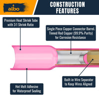 ALBO Heat Shrink Butt Connectors 22-16 AWG (500pcs) - Insulated Crimp Wire Splice Terminals Assortment Kit for Automotive, Marine Electrical Wiring Projects | Copper Connectors for 0.5-1.5mm²