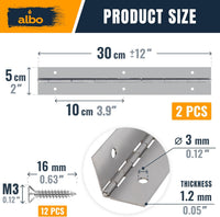 ALBO 12 inch Silver Heavy Duty Stainless Steel Piano Hinge 2-Pack