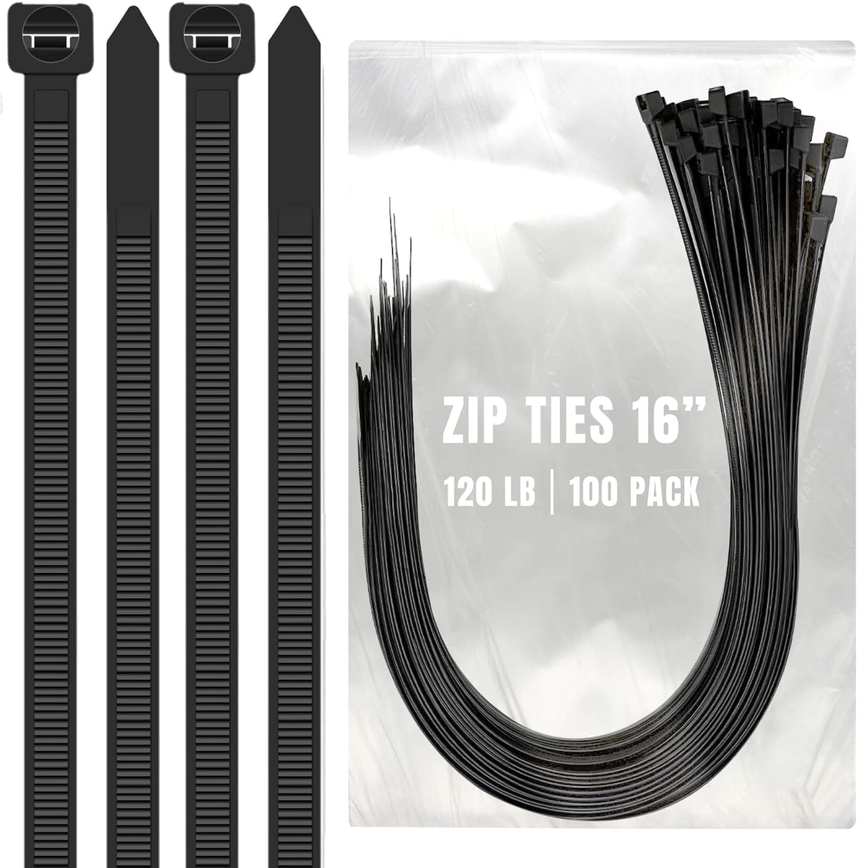 ALBO 100 Pcs. Black Heavy-Duty Zip Ties, 16 Inch, 120 lb Tensile Strength