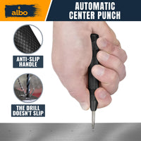 ALBO Automatic Center Punch Tool – 5 Inch Spring Loaded Punch for Metal, Wood & Steel – Heavy Duty Drill Punch – Blackened Finish, Precision Tip for Accurate Marking in Workshop (1pc)