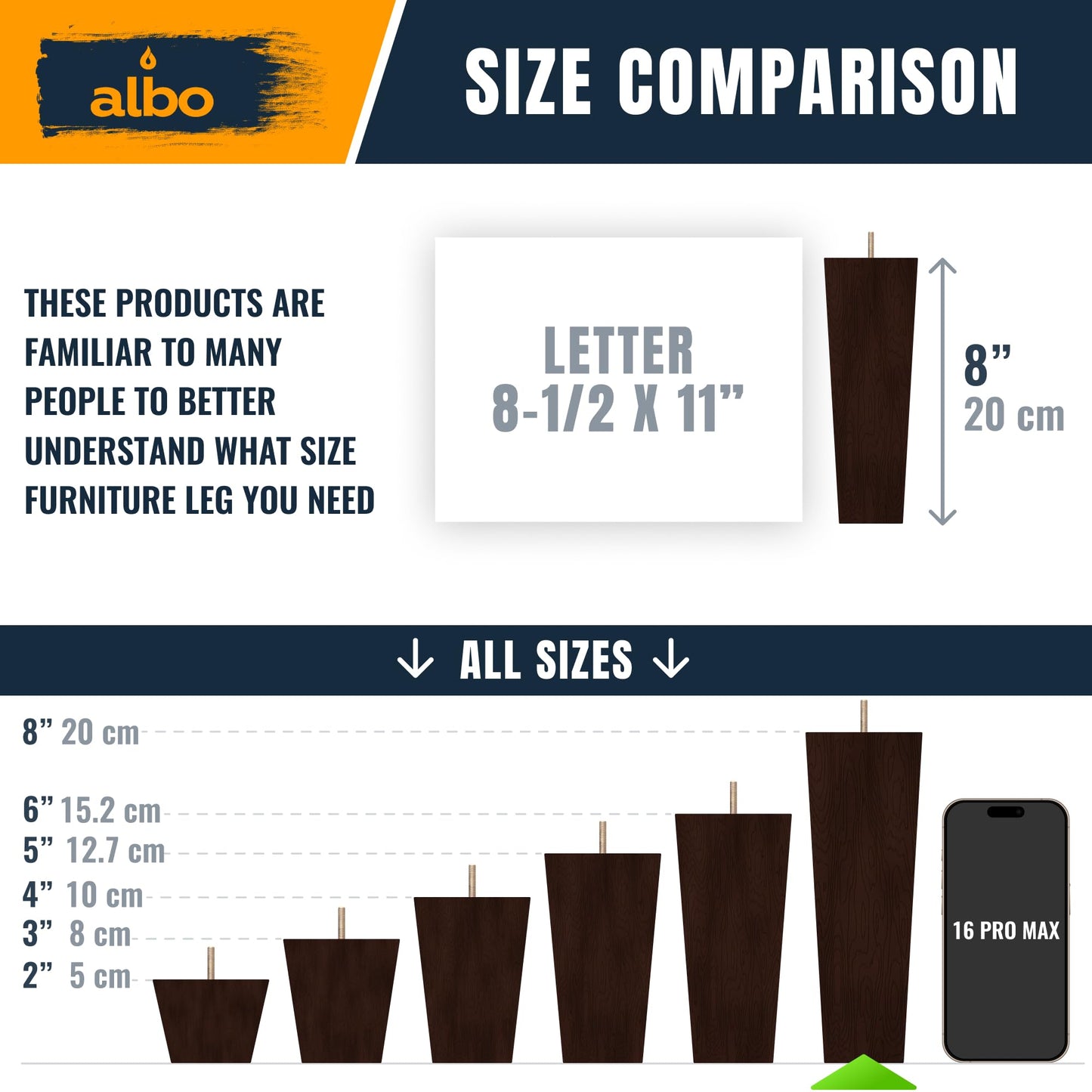 Albo Wood Furniture Legs 8 inch, Heavy Duty Sofa Legs, Pack of 4 Square Brown Couch Legs, Sofa Replacement Parts, for Dresser Legs, Sideboard, Recliner Couch, Circle Chair Couch Riser Coffee Table