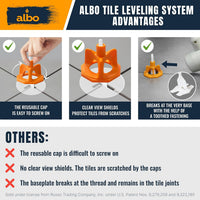 ALBO 100 Reusable Orange Caps for Tile Leveling System - Floor & Wall Spacers for Ceramic, Stone & Tile