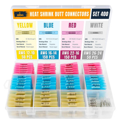 250PCS Heat Shrink Female Spade Connectors Kit – AWG 16-14 Blue Waterproof Electrical Terminals, Fully Insulated Female Wire Spade Connectors for Automotive, Marine, and Electrical Wiring Projects