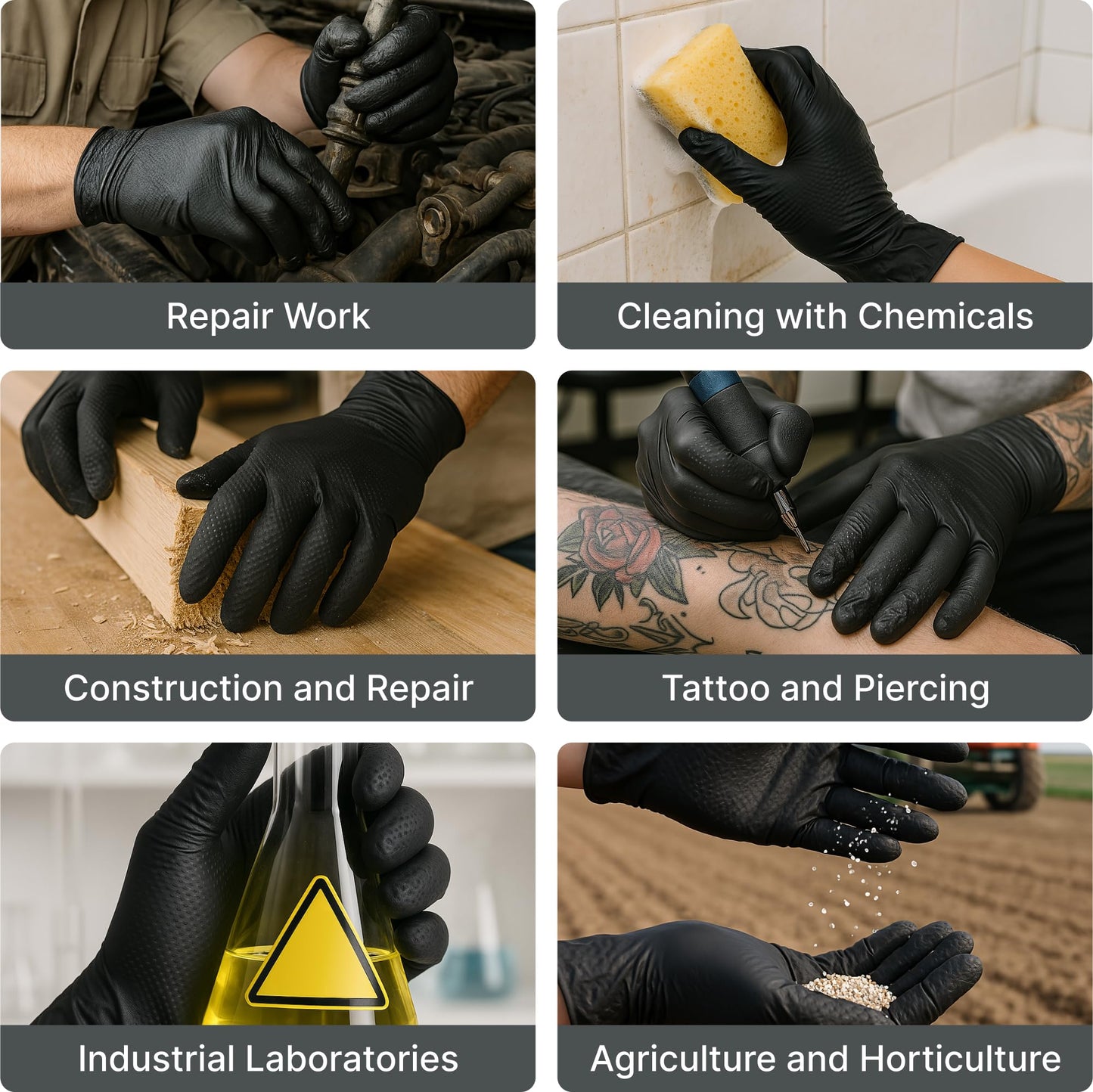 Grevo Disposable 5 & 8 Mil Black Nitrile Gloves S-XL – Heavy Duty Latex & Powder-Free – Textured, Chemical-Resistant (100 PCS 8 Mil, Large)