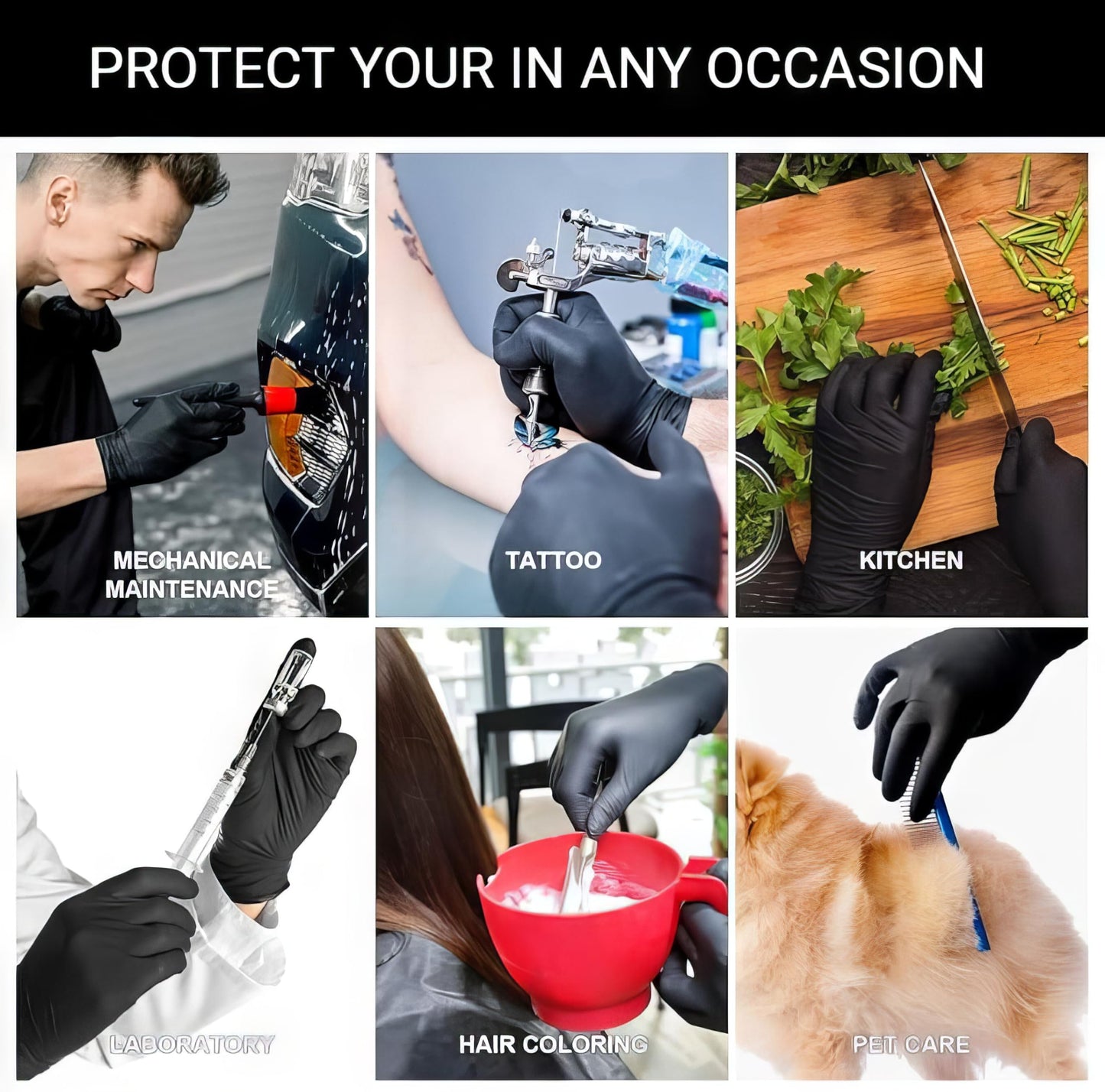 Grevo Disposable 5 & 8 Mil Black Nitrile Gloves S-XL – Heavy Duty Latex & Powder-Free – Textured, Chemical-Resistant (100 PCS 5 Mil, Medium)